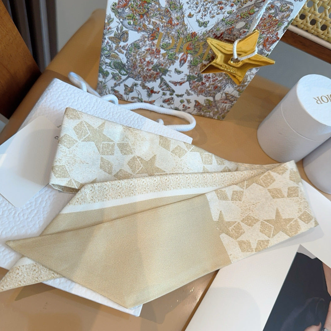 CD Twilly Mini Scarf 100cm Floral Light Beige Mulberry Silk 958864