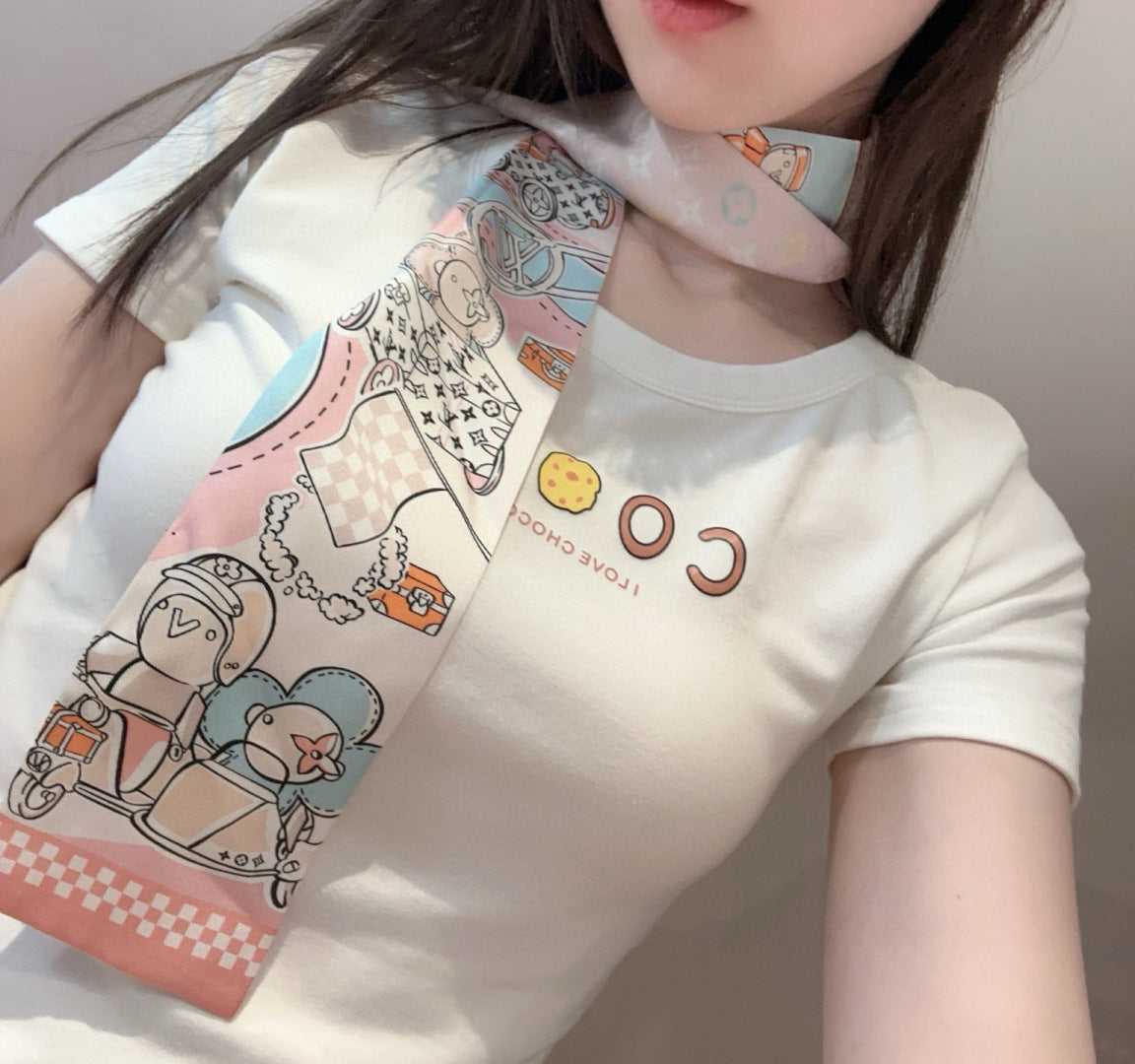 LV  Twilly Mini Scarf 86 Midnight Light Pink Silk Twill 967476