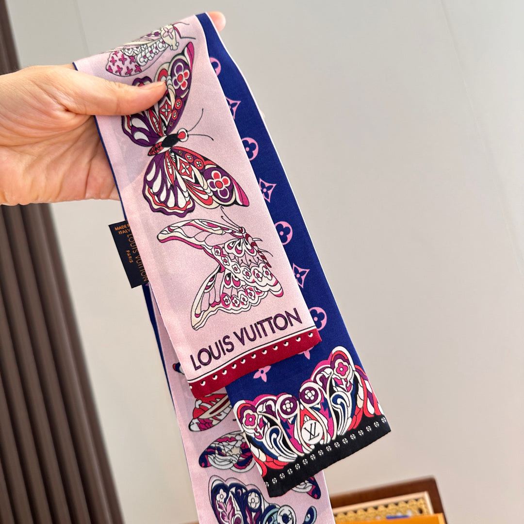 LV  Twilly Mini Scarf 86 Midnight Blue Silk Twill 967477