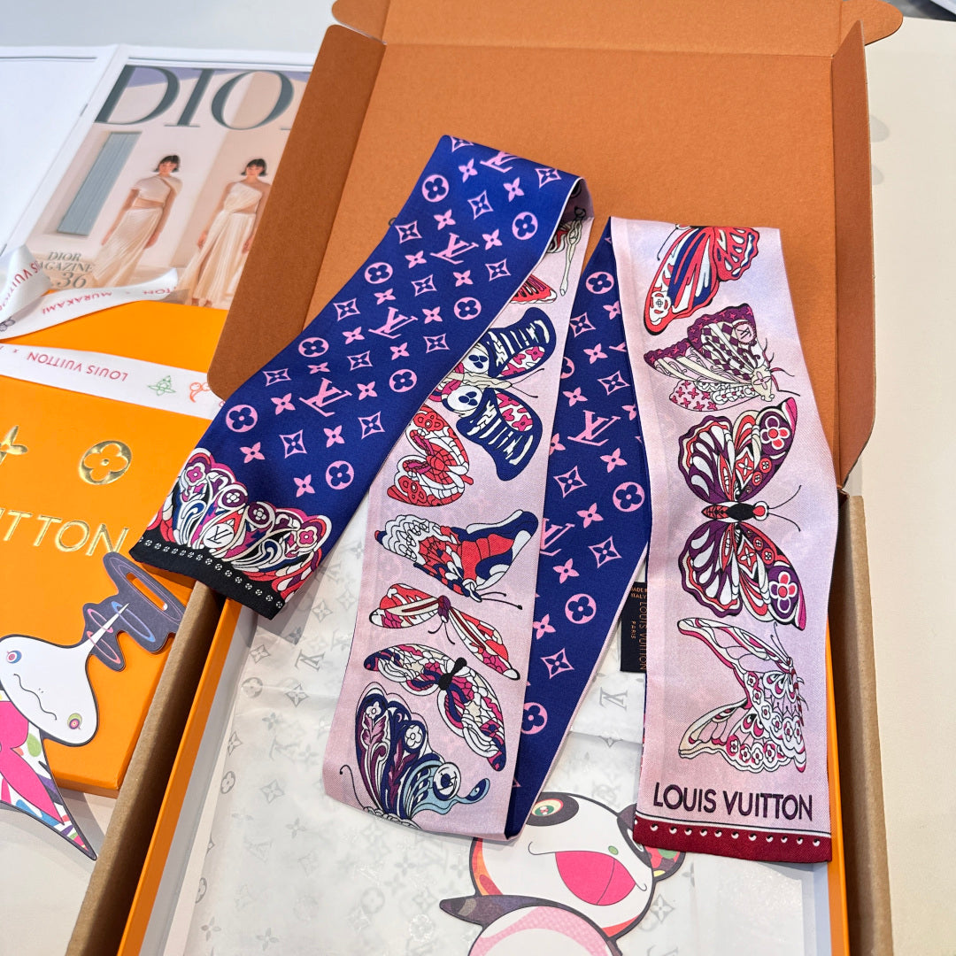 LV  Twilly Mini Scarf 86 Midnight Blue Silk Twill 967477