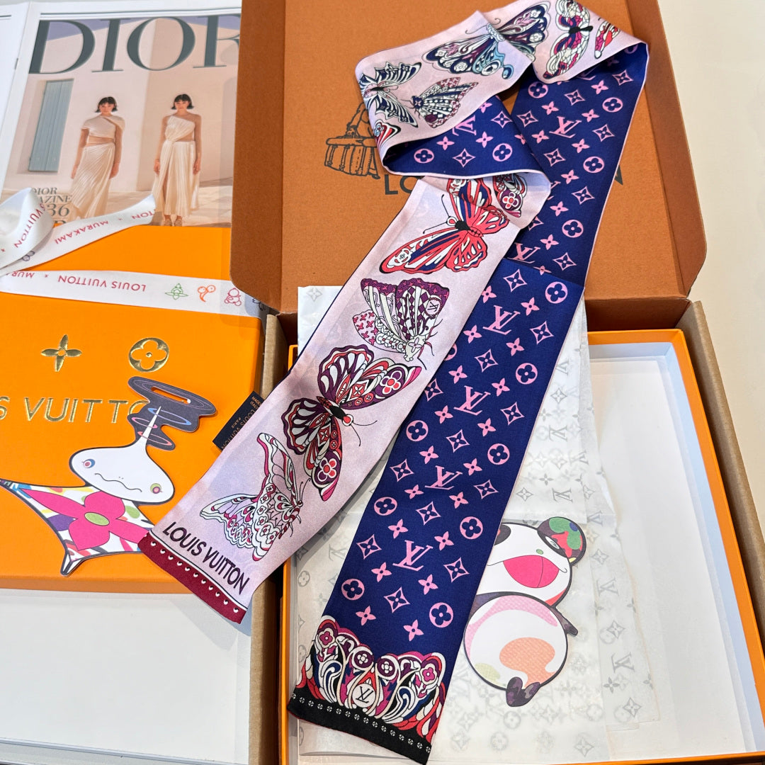 LV  Twilly Mini Scarf 86 Midnight Blue Silk Twill 967477