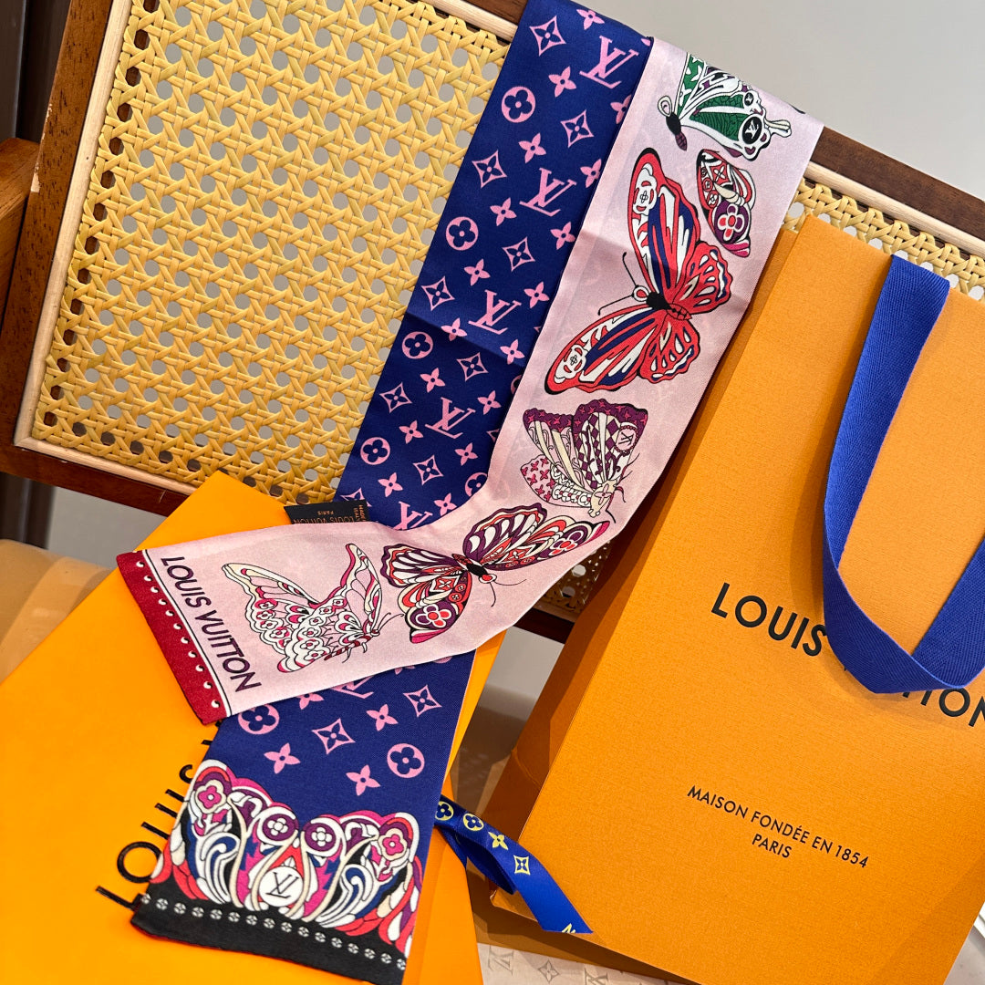 LV  Twilly Mini Scarf 86 Midnight Blue Silk Twill 967477