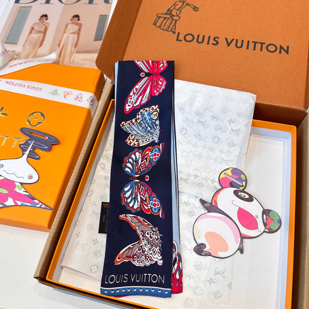 LV  Twilly Mini Scarf 86 Dark Blue Silk Twill 967478