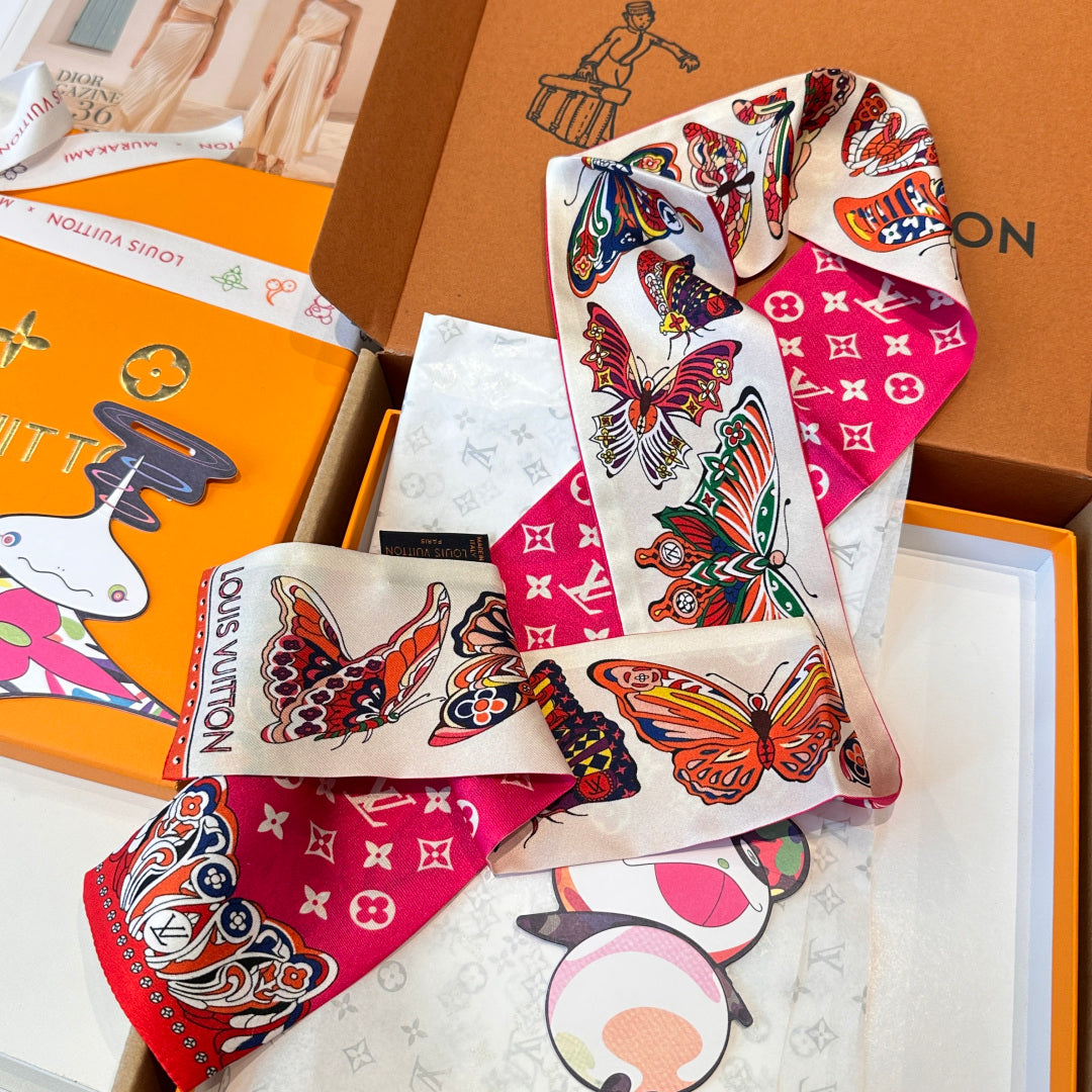 LV  Twilly Mini Scarf 86 Pink Silk Twill 967479