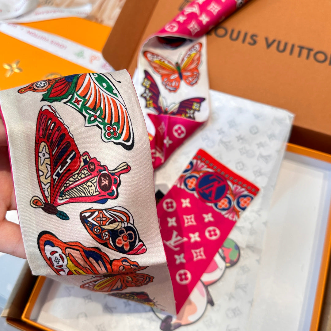 LV  Twilly Mini Scarf 86 Pink Silk Twill 967479