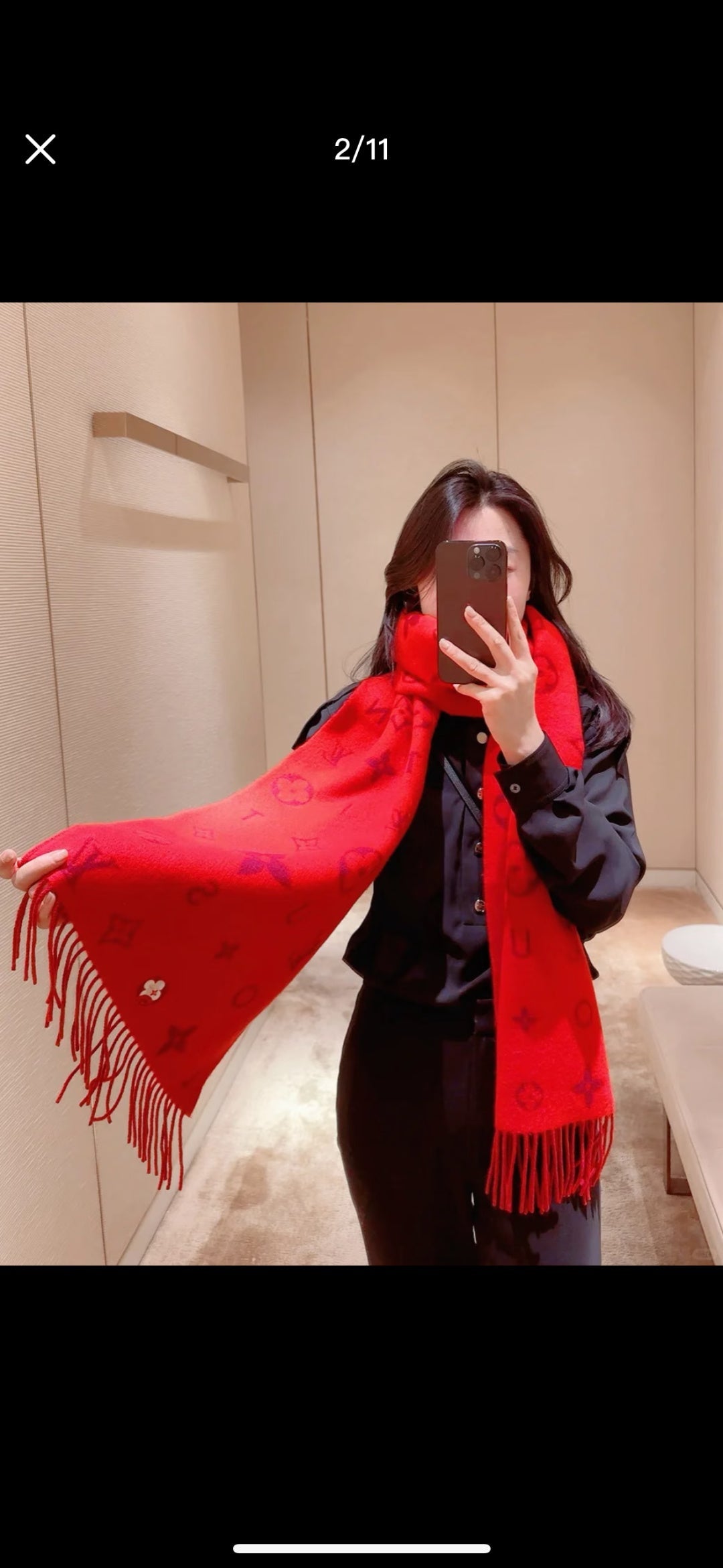 LV Reykjavik Scarf 220cm Red Cashmere 973487