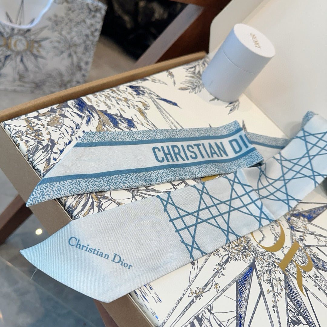 CD Twilly Mini Scarf 105cm  Light Blue Mulberry Silk 976506