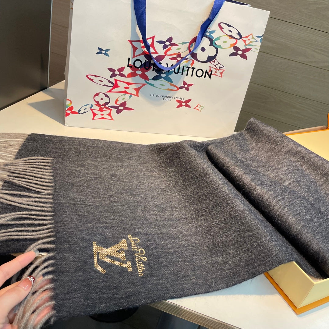 LV Men's Scarf 180cm Black Wool Cashmere 978825