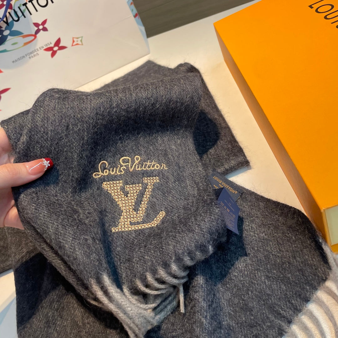 LV Men's Scarf 180cm Black Wool Cashmere 978825