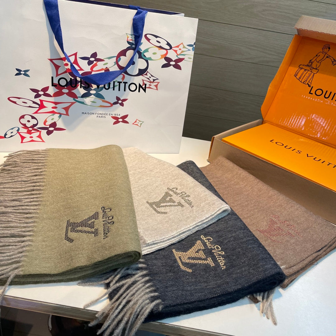 LV Men's Scarf 180cm Gray Wool Cashmere 978827