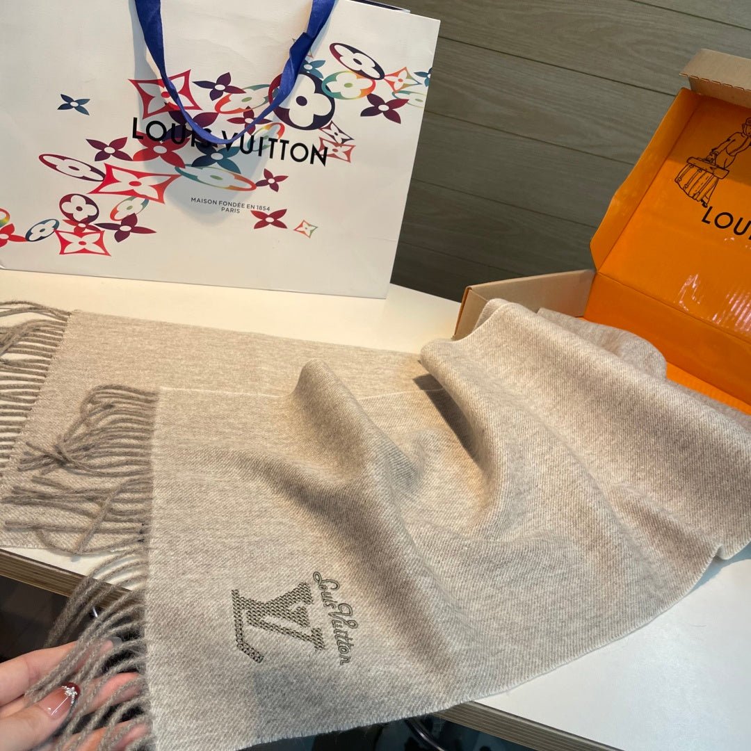 LV Men's Scarf 180cm Gray Wool Cashmere 978827