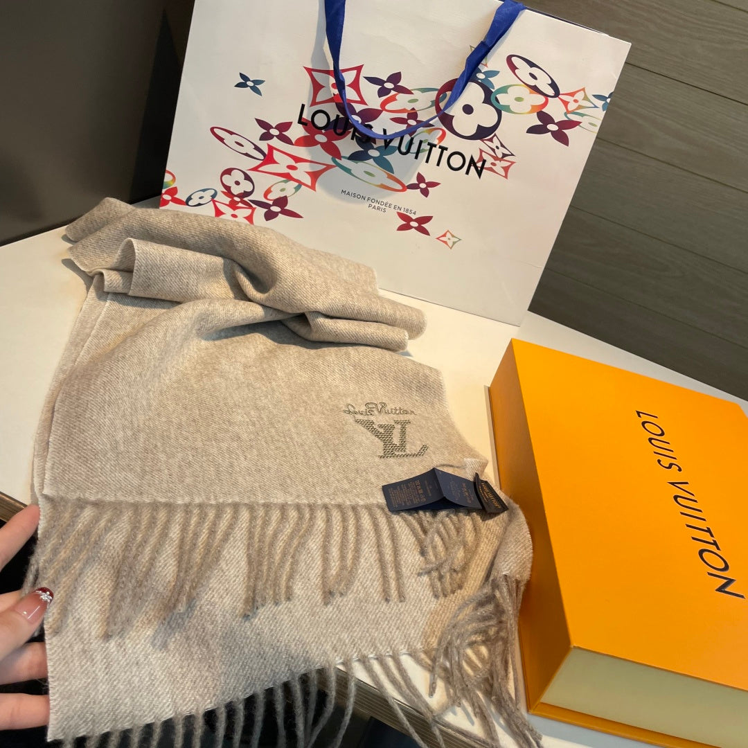 LV Men's Scarf 180cm Gray Wool Cashmere 978827