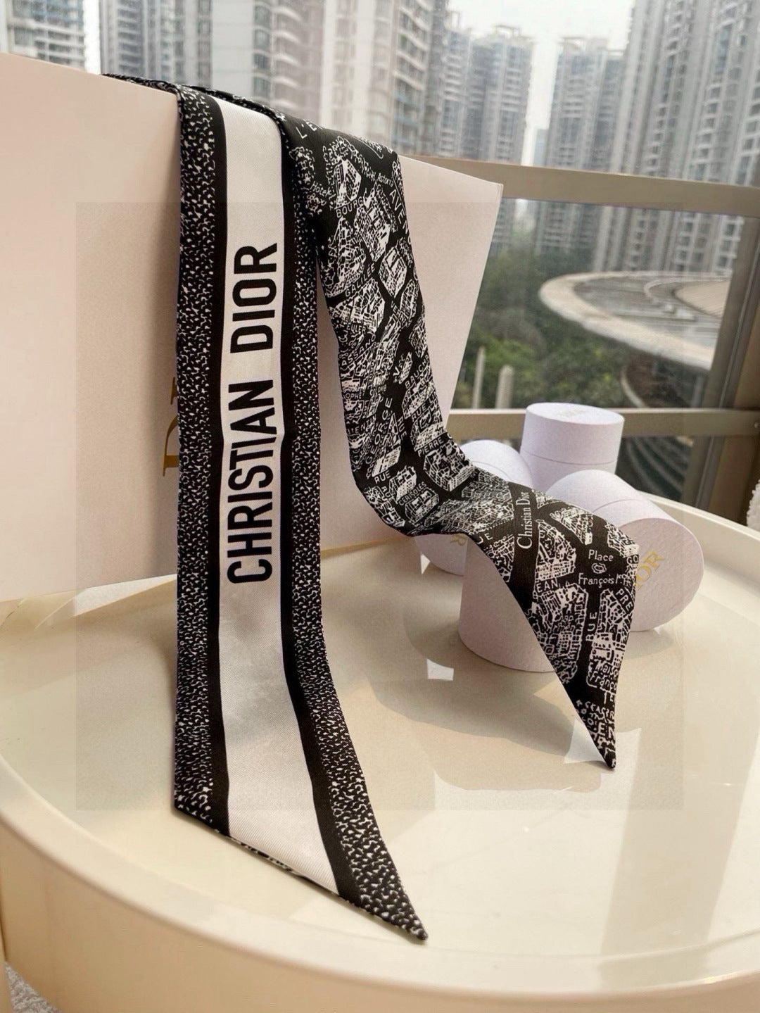 CD Twilly Mini Scarf 105cm Black Mulberry Silk 976496