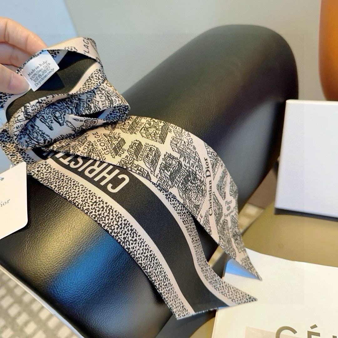 CD Twilly Mini Scarf 105cm Black Mulberry Silk 976498