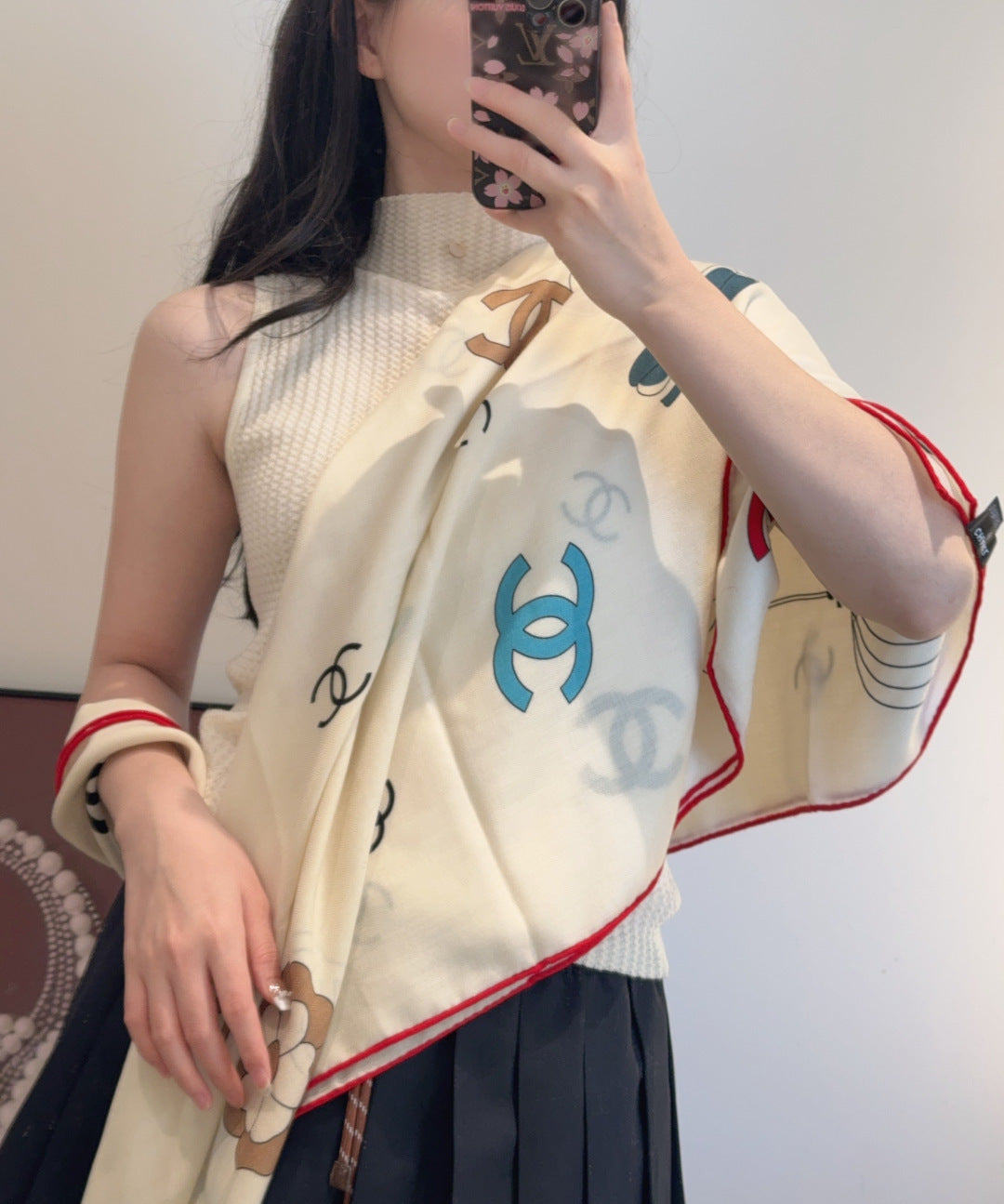 CC 25s Scarf 140cm White Multicolor Cashmere 973461