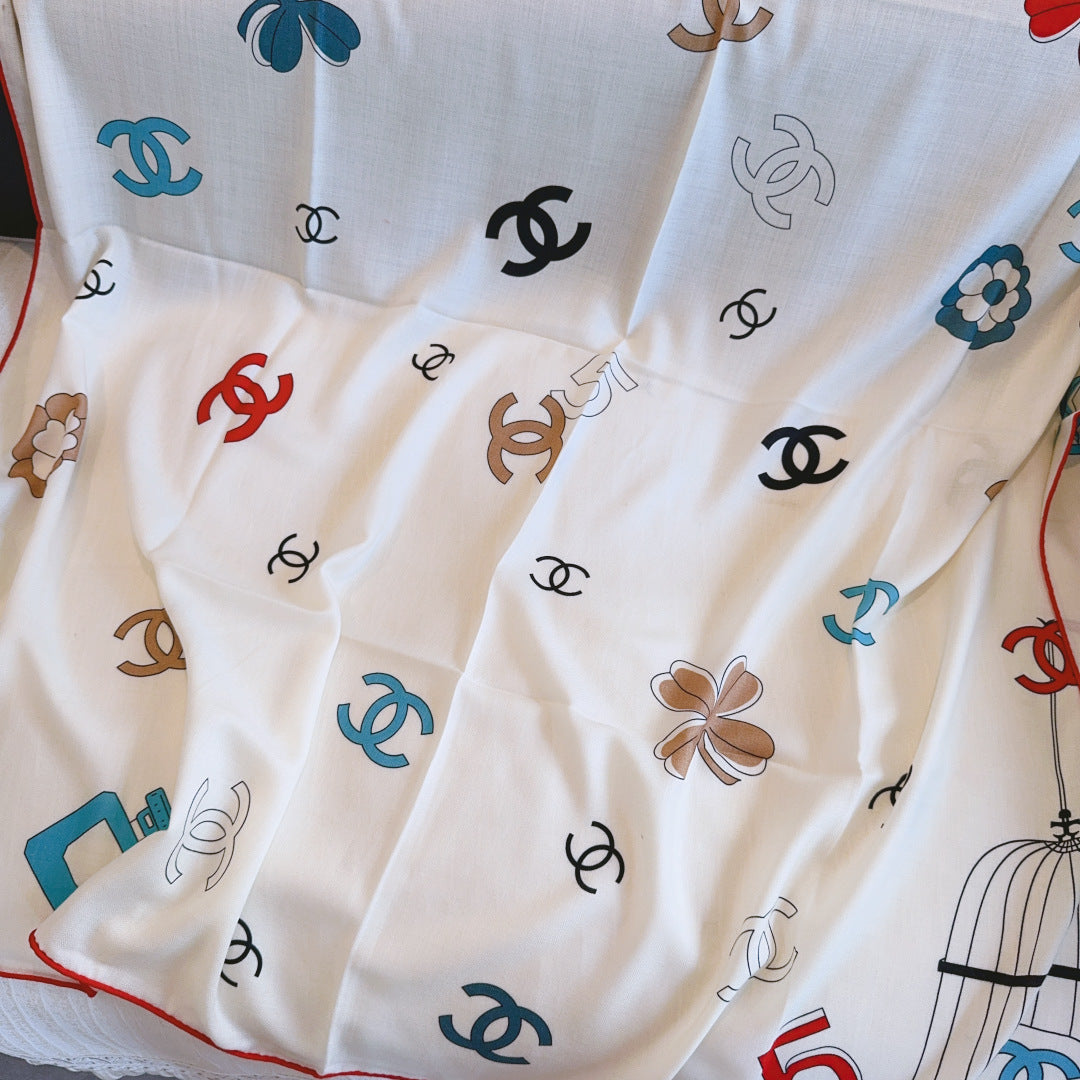 CC 25s Scarf 140cm White Multicolor Cashmere 973461