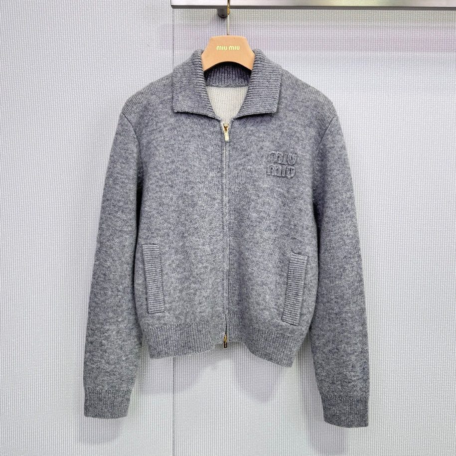 Miumiu 2025 Zipper Cardigan Gray Wool