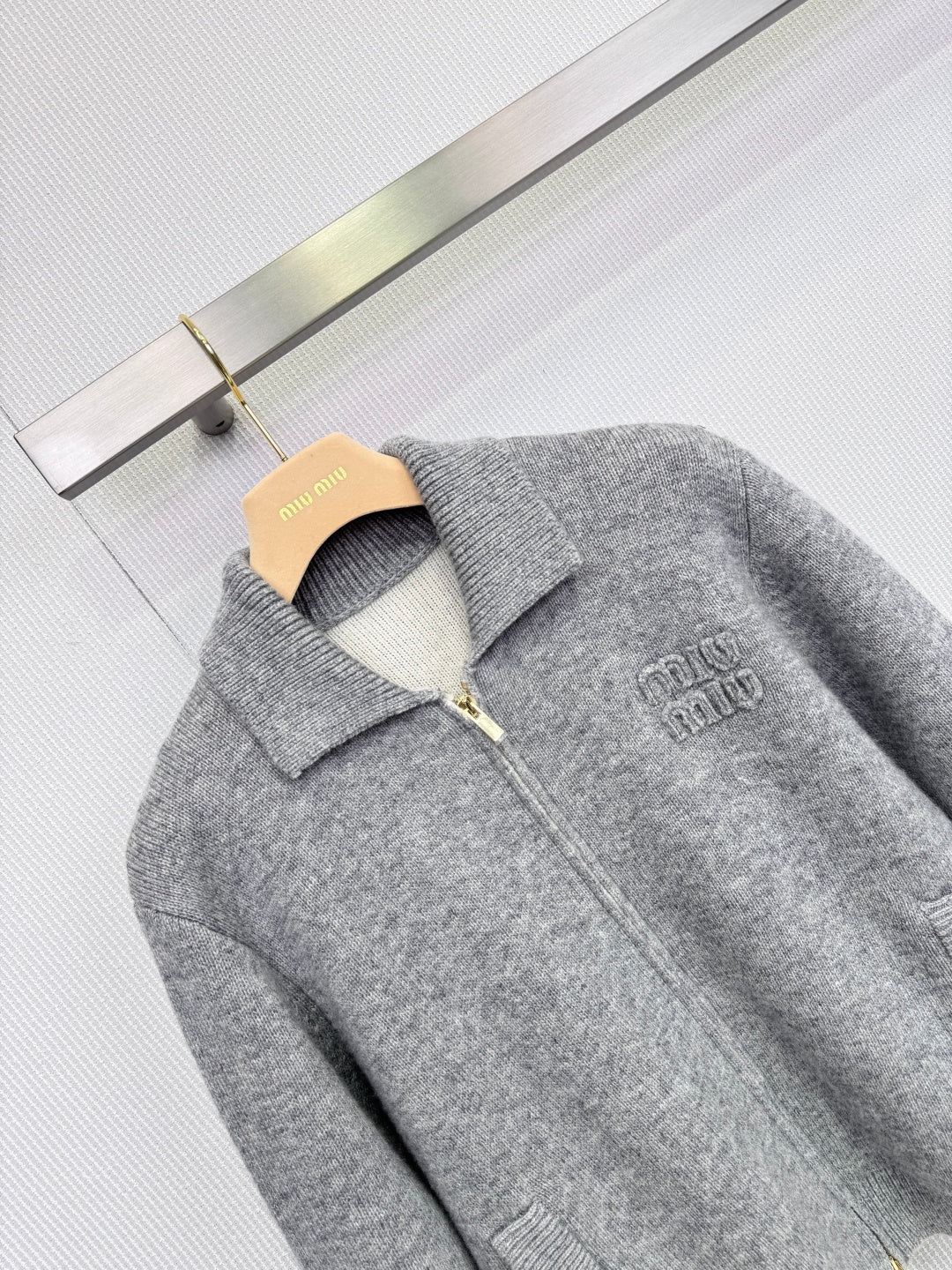 Miumiu 2025 Zipper Cardigan Gray Wool