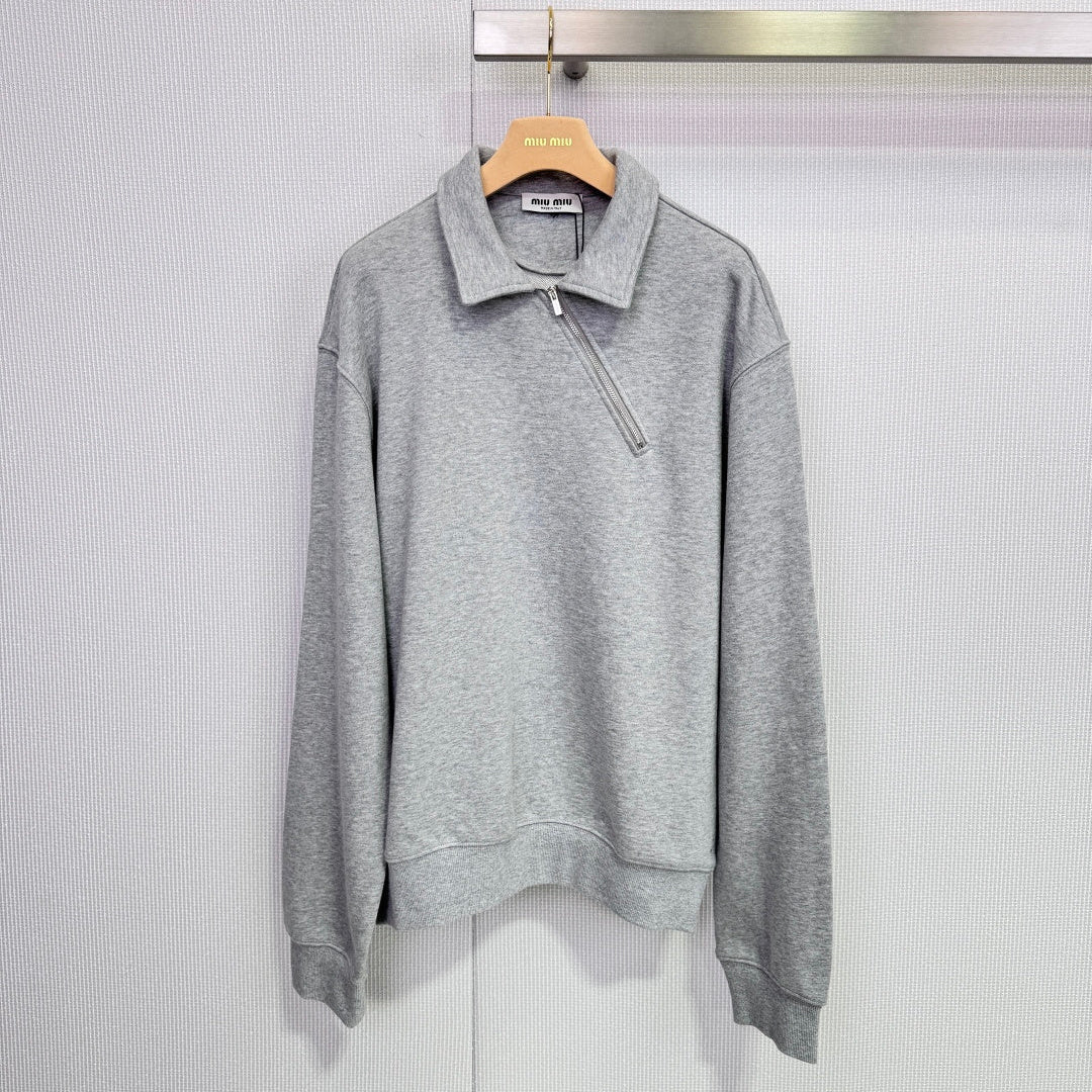 Miumiu 2025 Polo Neck Oversized Sweatshirt Grey Wool