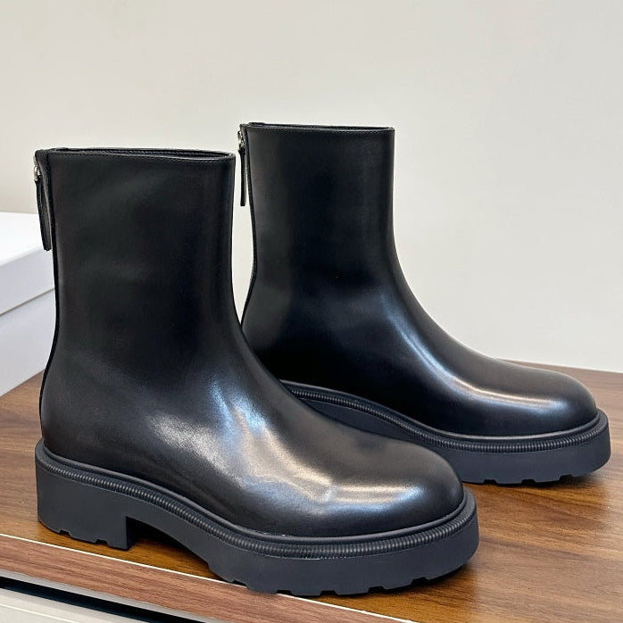 The Row 2025 Zipper Combat Boot Black Lambskin 572084