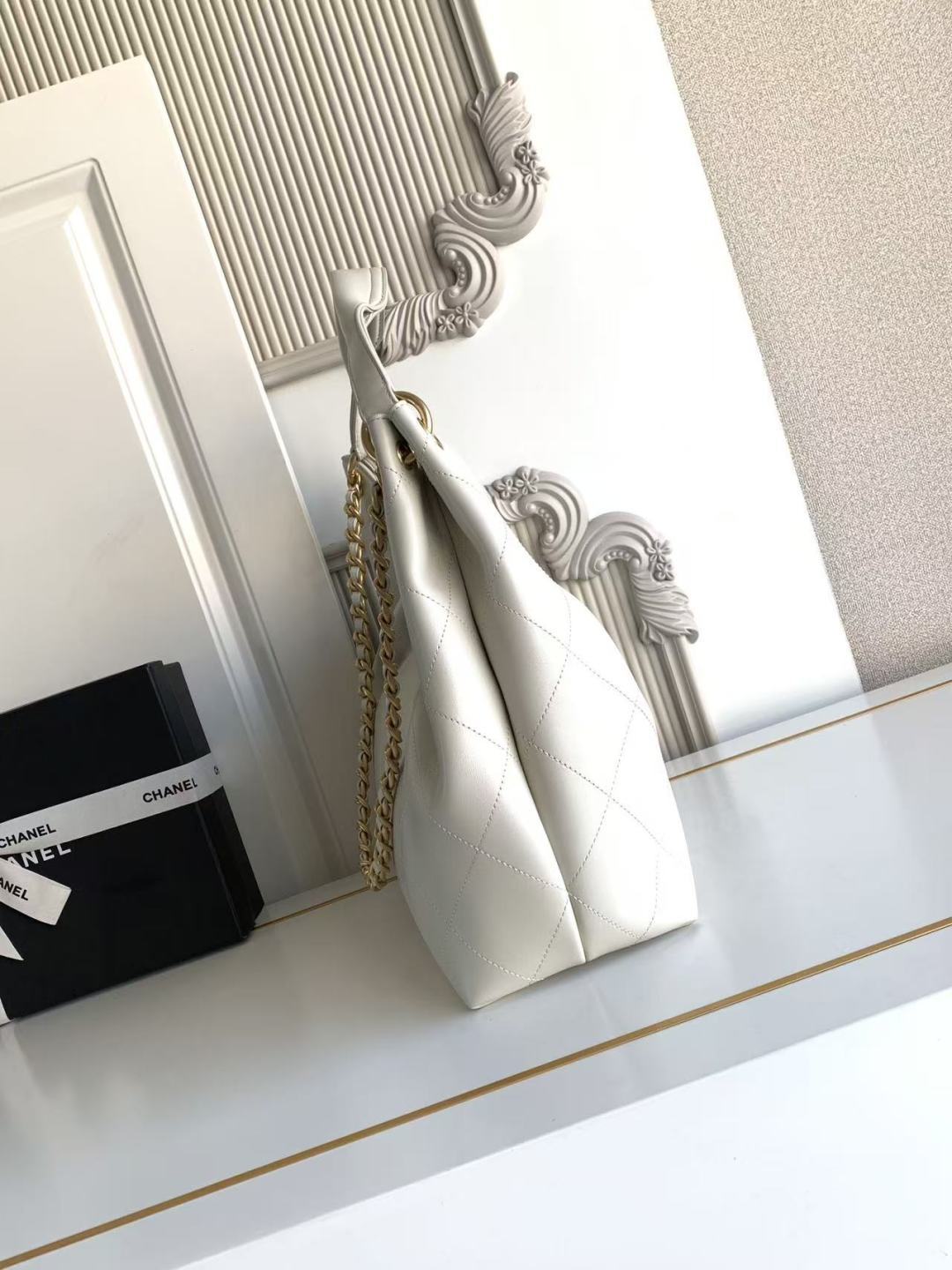 Chanel 2026 Hippie Hobo Bag 35cm White Calfskin 326214