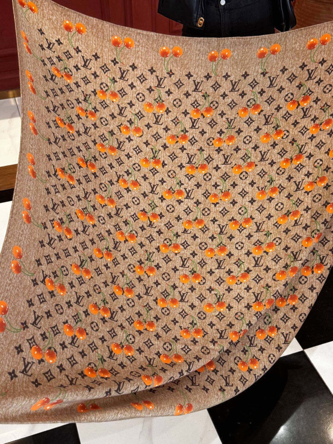 LV X TM MONOGRAM Scarf Light Brown Orange Silk Cashmere 965426