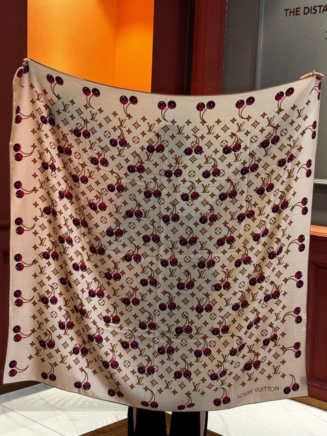 LV X TM MONOGRAM Scarf Beige Burgundy Brown Silk Cashmere 965429