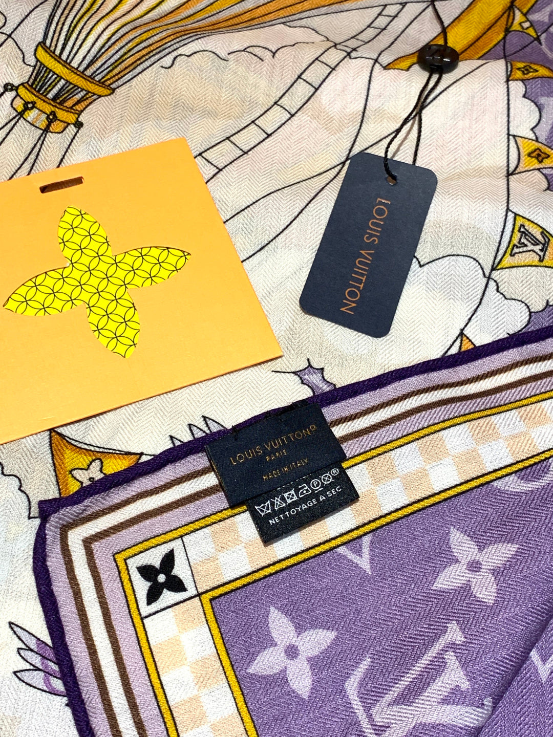LV Double-Sided Shawl Scarf 135cm Purple Beige Cashmere 968786