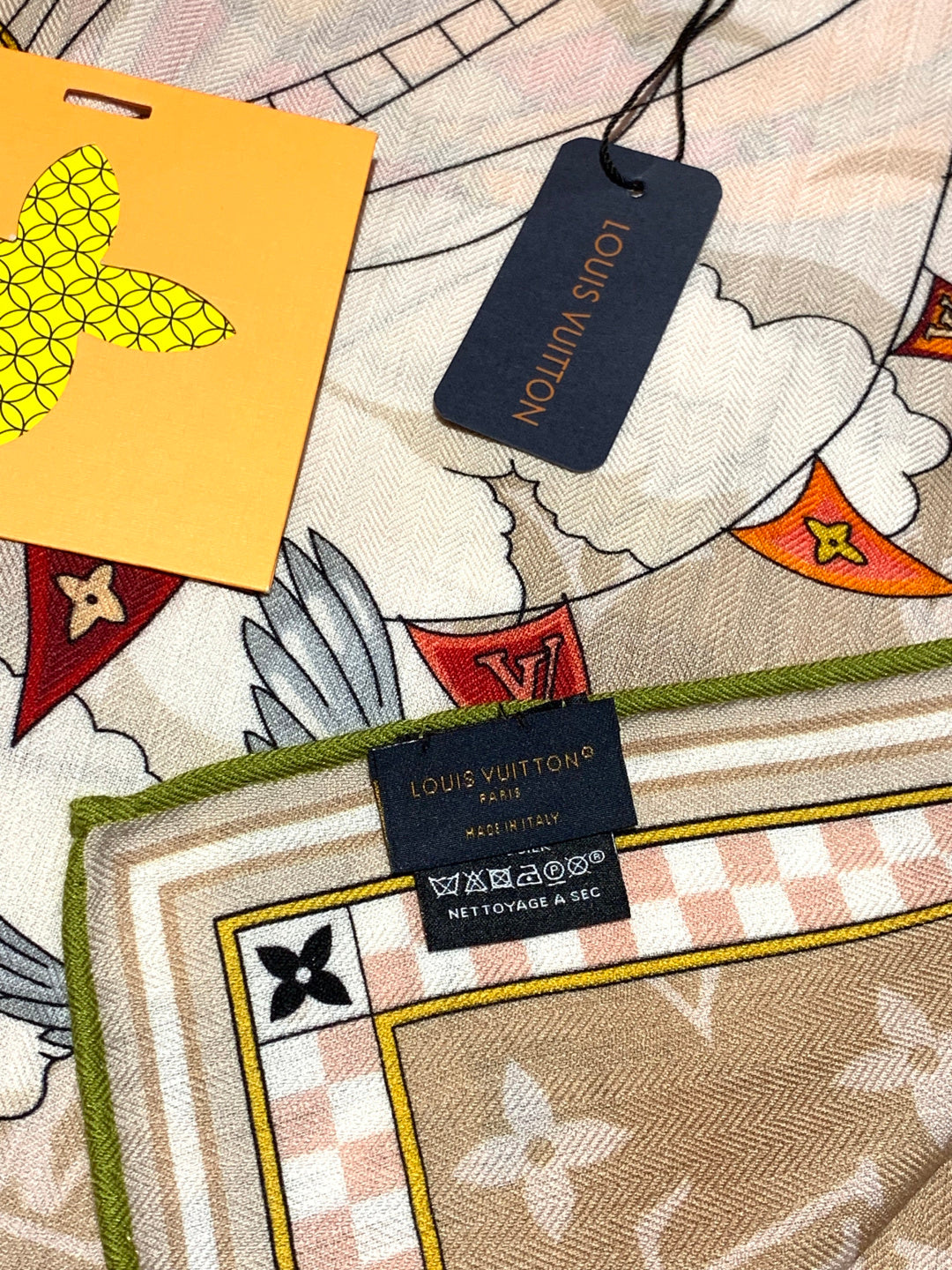 LV Double-Sided Shawl Scarf 135cm Orange Beige Cashmere 968788