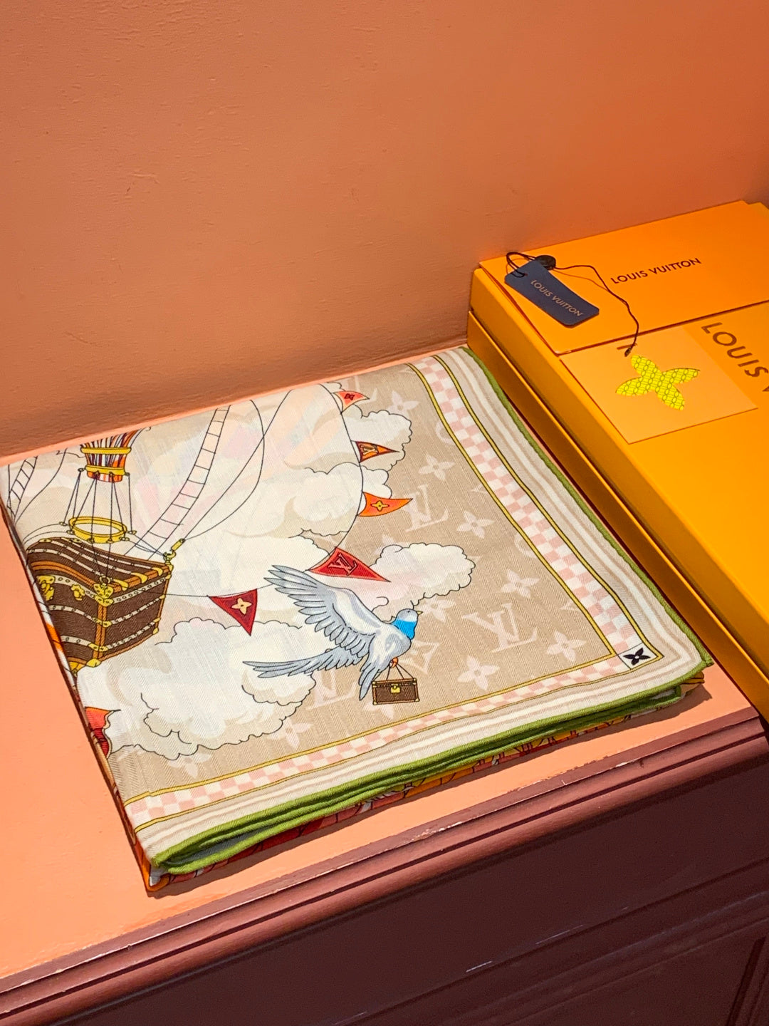 LV Double-Sided Shawl Scarf 135cm Orange Beige Cashmere 968788