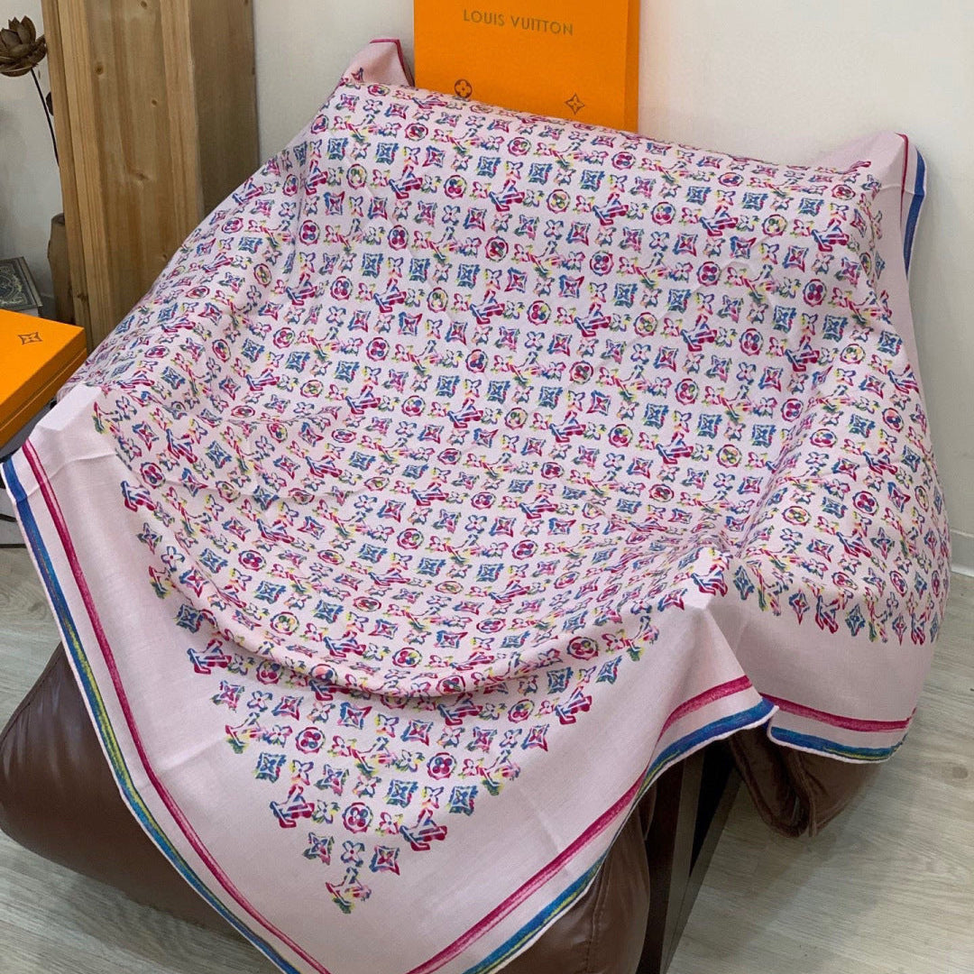 LV Double-Sided Shawl Scarf 135cm Light Pink Colorful Cashmere 968794