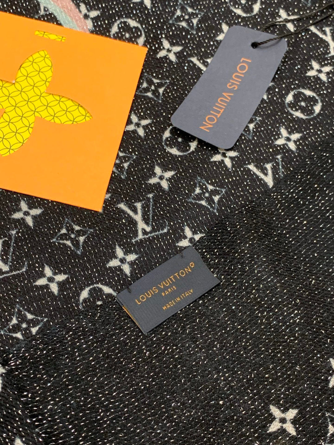 LV Monogram Scarf 200cm Black Brown Cashmere 969190