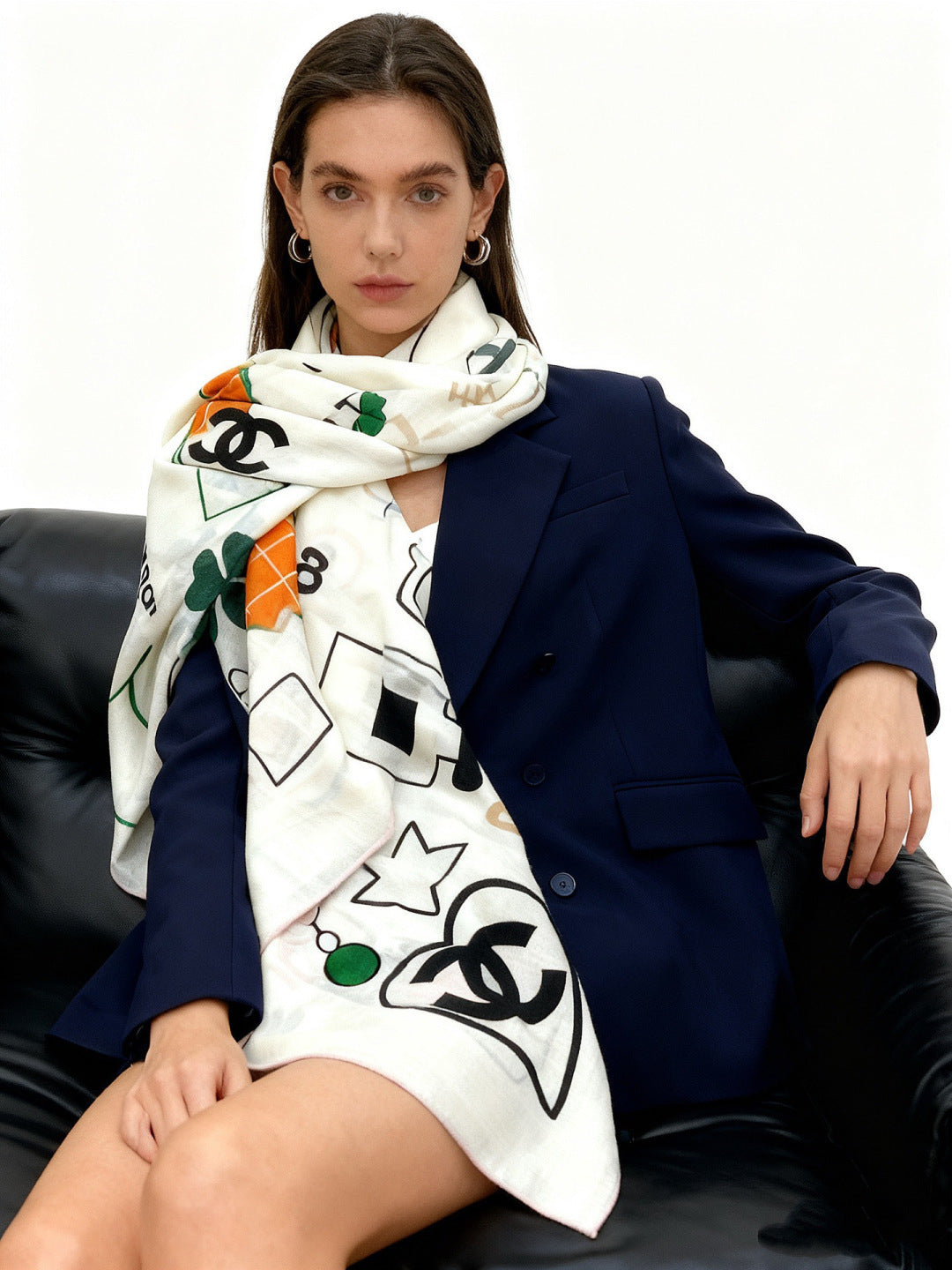 CC 25 Reversible Scarf 135cm White Green Cashmere 969245