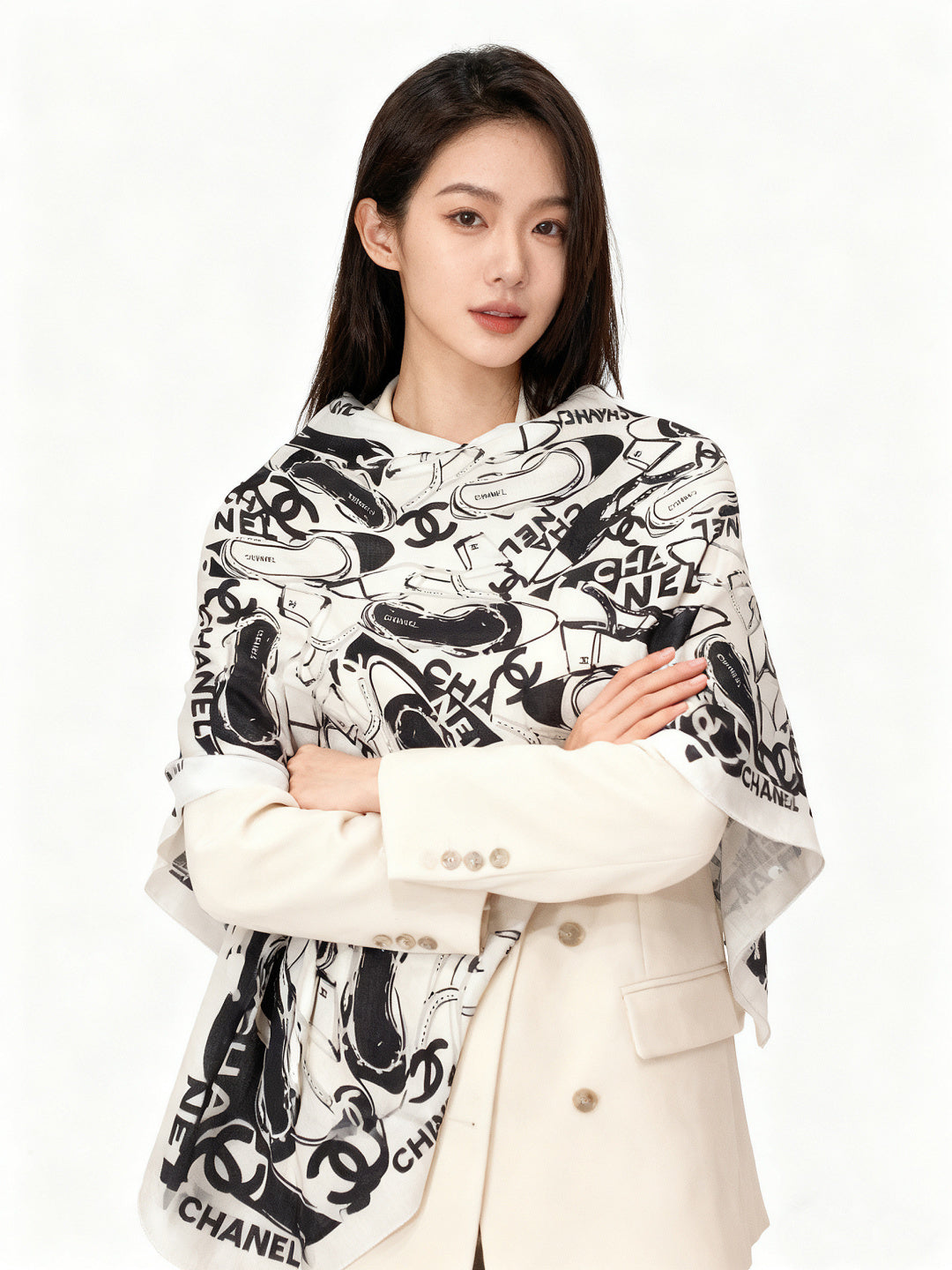 CC 25 Reversible Scarf 135cm Black White Cashmere 970901