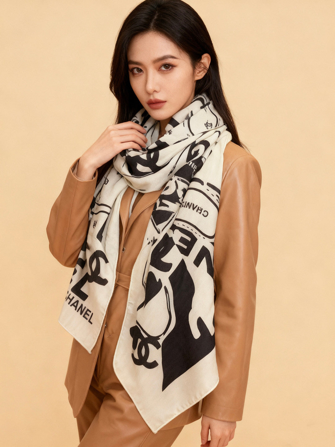 CC 25 Reversible Scarf 135cm Black White Cashmere 970901