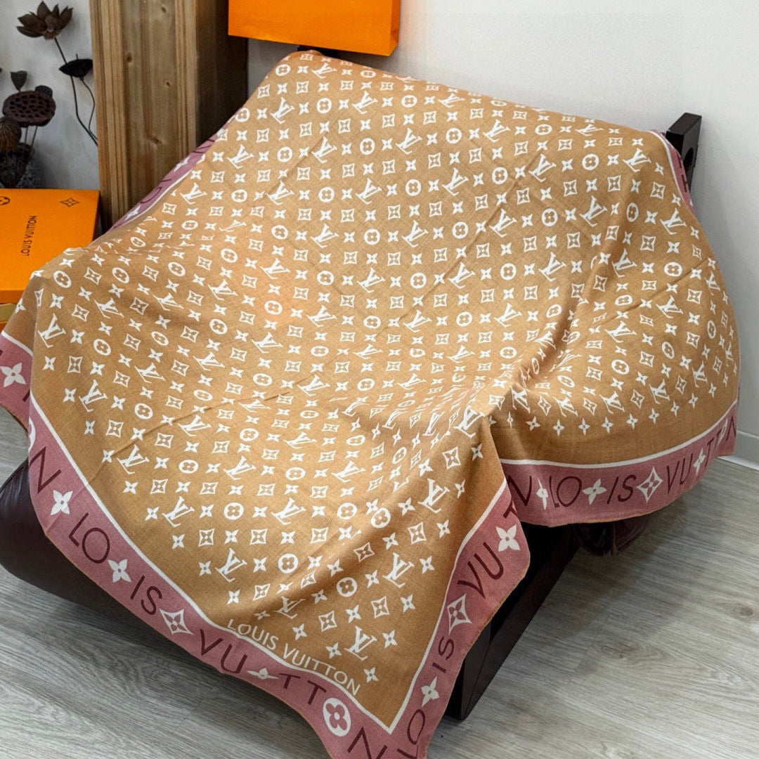 LV Velvet Square Scarf 135cm Camel Pink Cashmere 970948