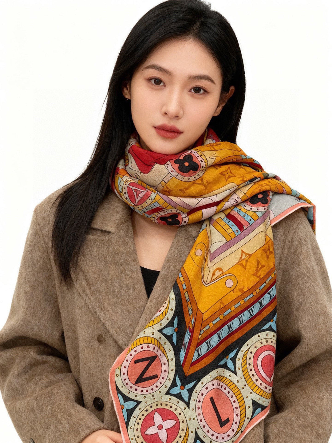 LV Double-sided Scarf 135cm Multicolor Silk Cashmere 973069