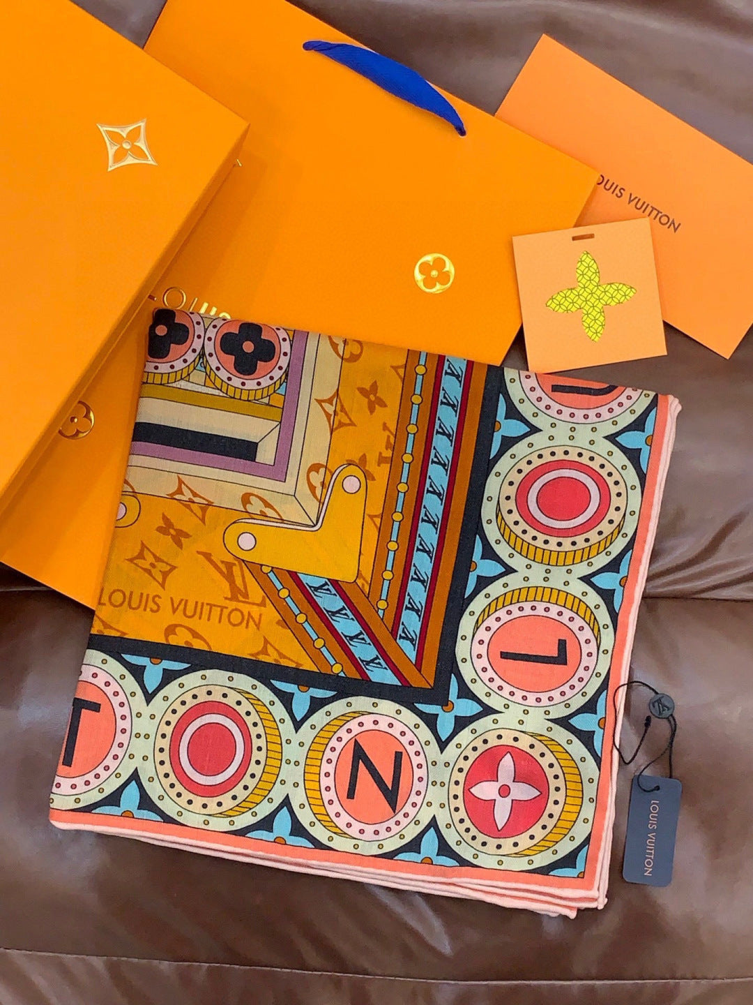 LV Double-sided Scarf 135cm Multicolor Silk Cashmere 973069