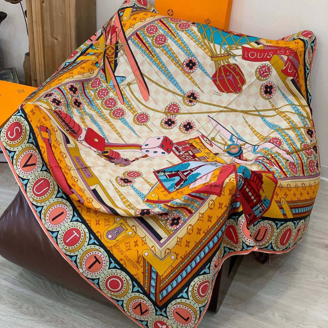 LV Double-sided Scarf 135cm Multicolor Silk Cashmere 973069