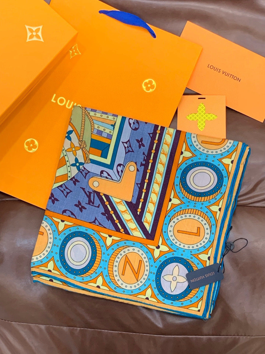 LV Double-sided Scarf 135cm Multicolor Silk Cashmere 973070