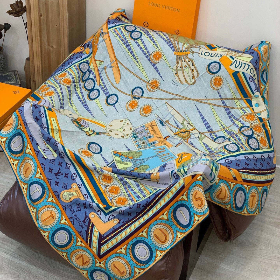 LV Double-sided Scarf 135cm Multicolor Silk Cashmere 973070