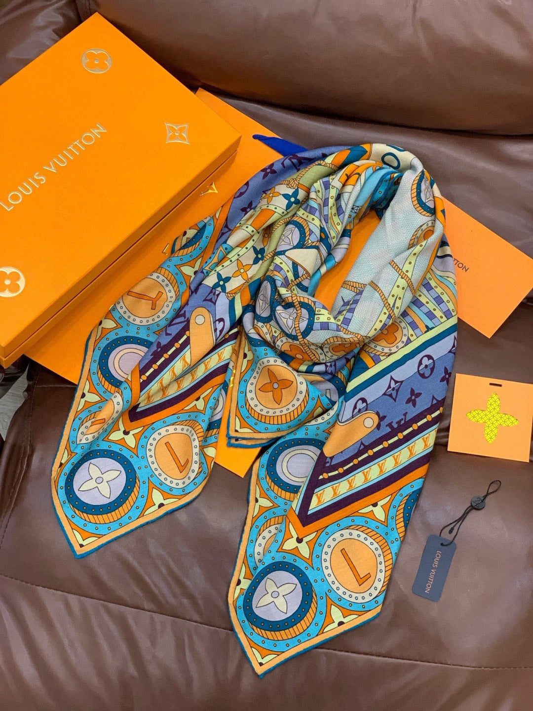 LV Double-sided Scarf 135cm Multicolor Silk Cashmere 973070