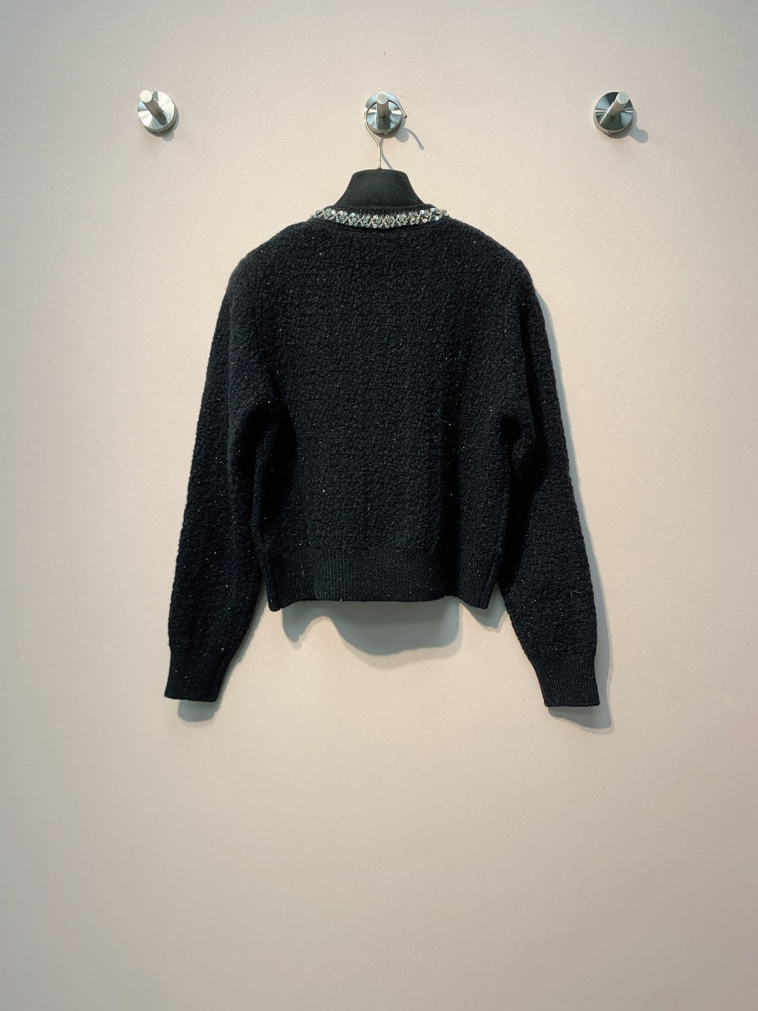 Chanel 25 Round Neck Sequined Custom Button Knit Cardigan Wool 317963