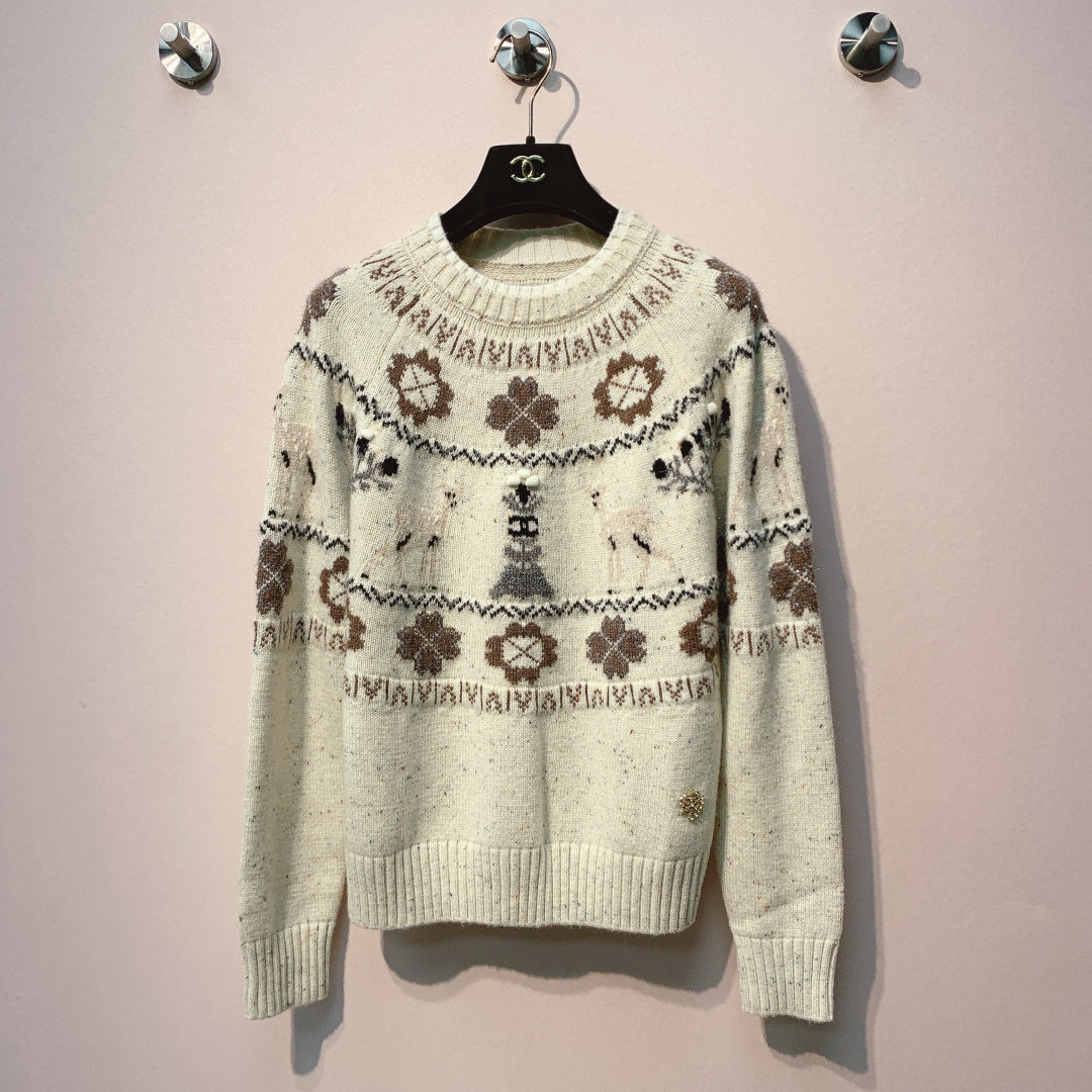 Chanel 25 Coco Sweater White mix Colors Cashmere 320074