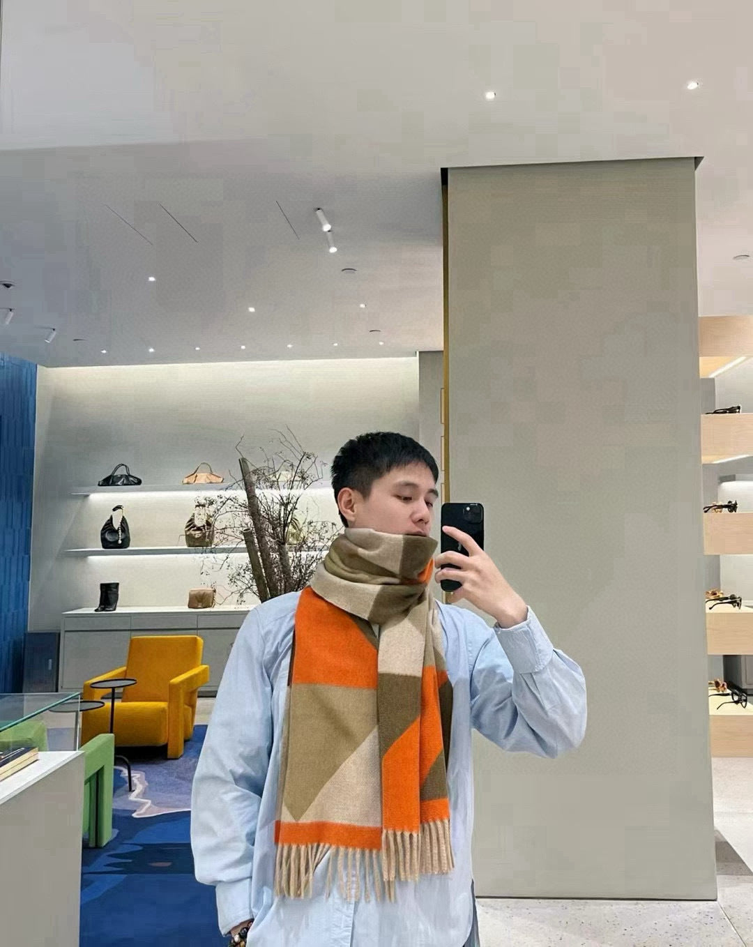 Loewe Scarf 180CM Orange Beige Cashmere 967039