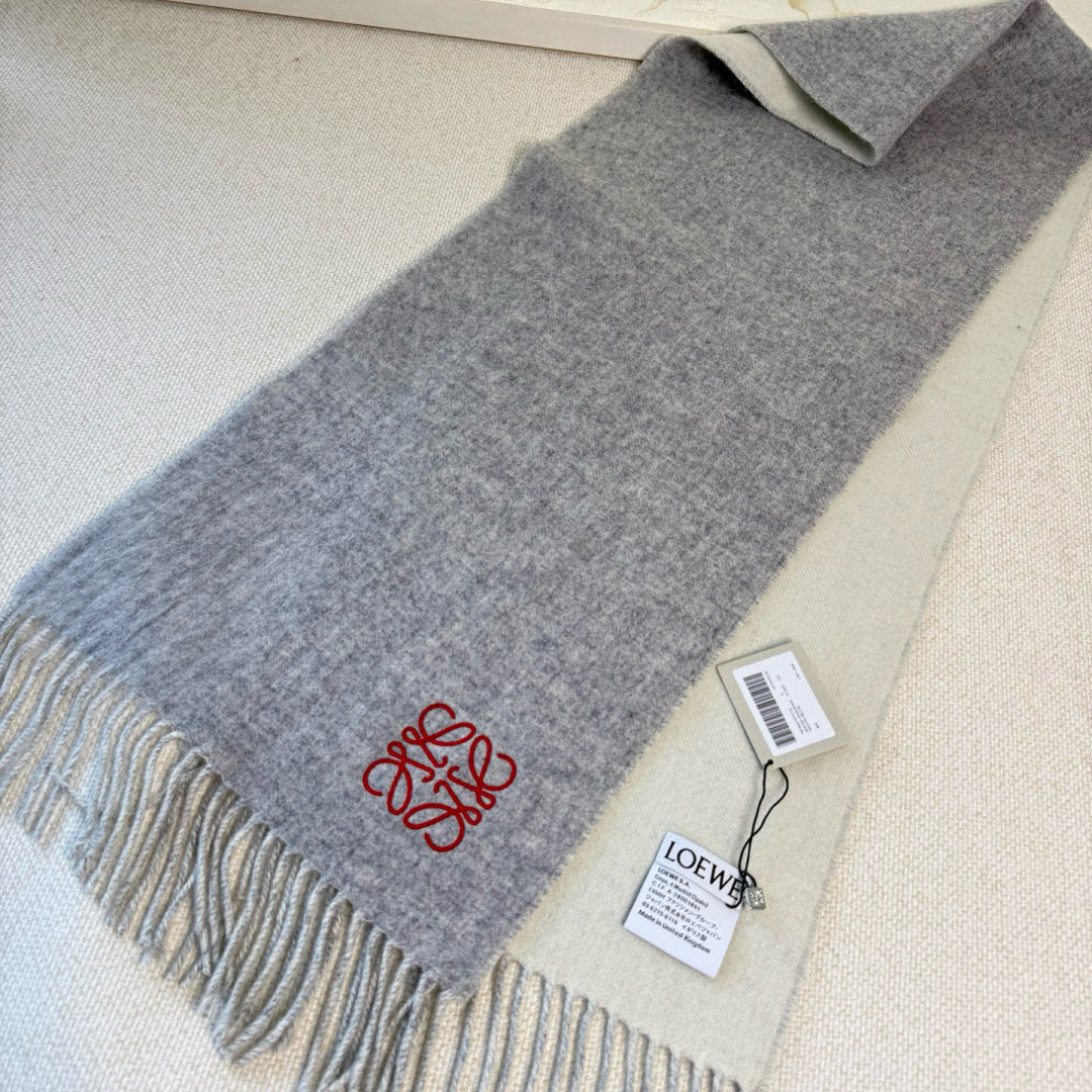 Loewe Scarf 180CM Gray White Cashmere 967042