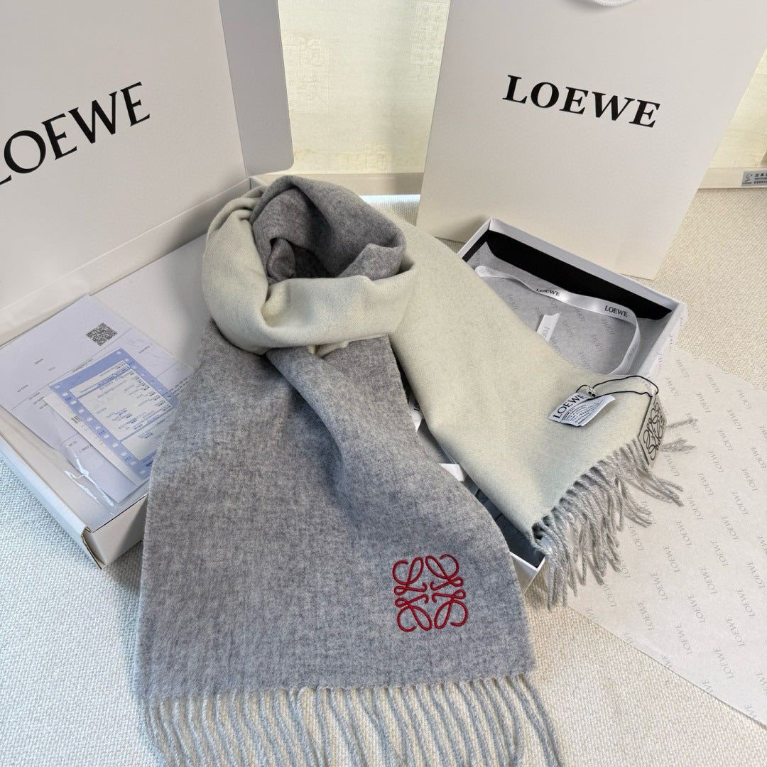 Loewe Scarf 180CM Gray White Cashmere 967042