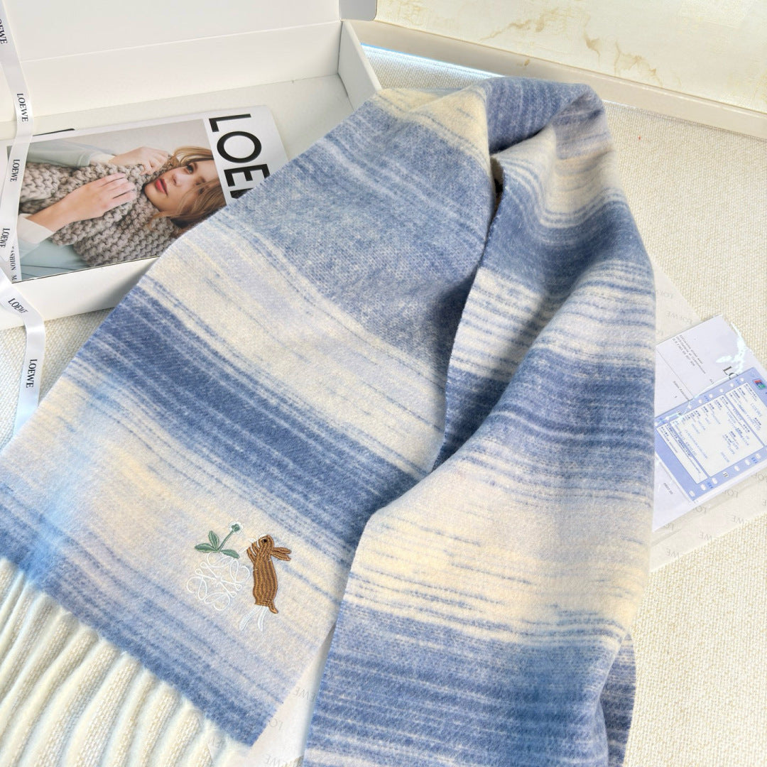 Loewe Scarf 180CM Blue White Cashmere 968376