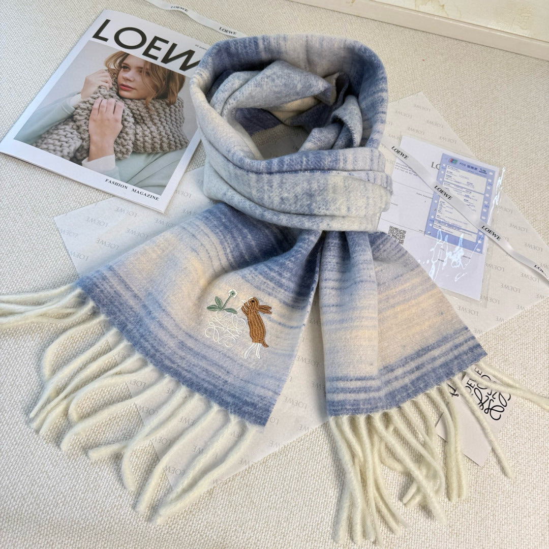 Loewe Scarf 180CM Blue White Cashmere 968376