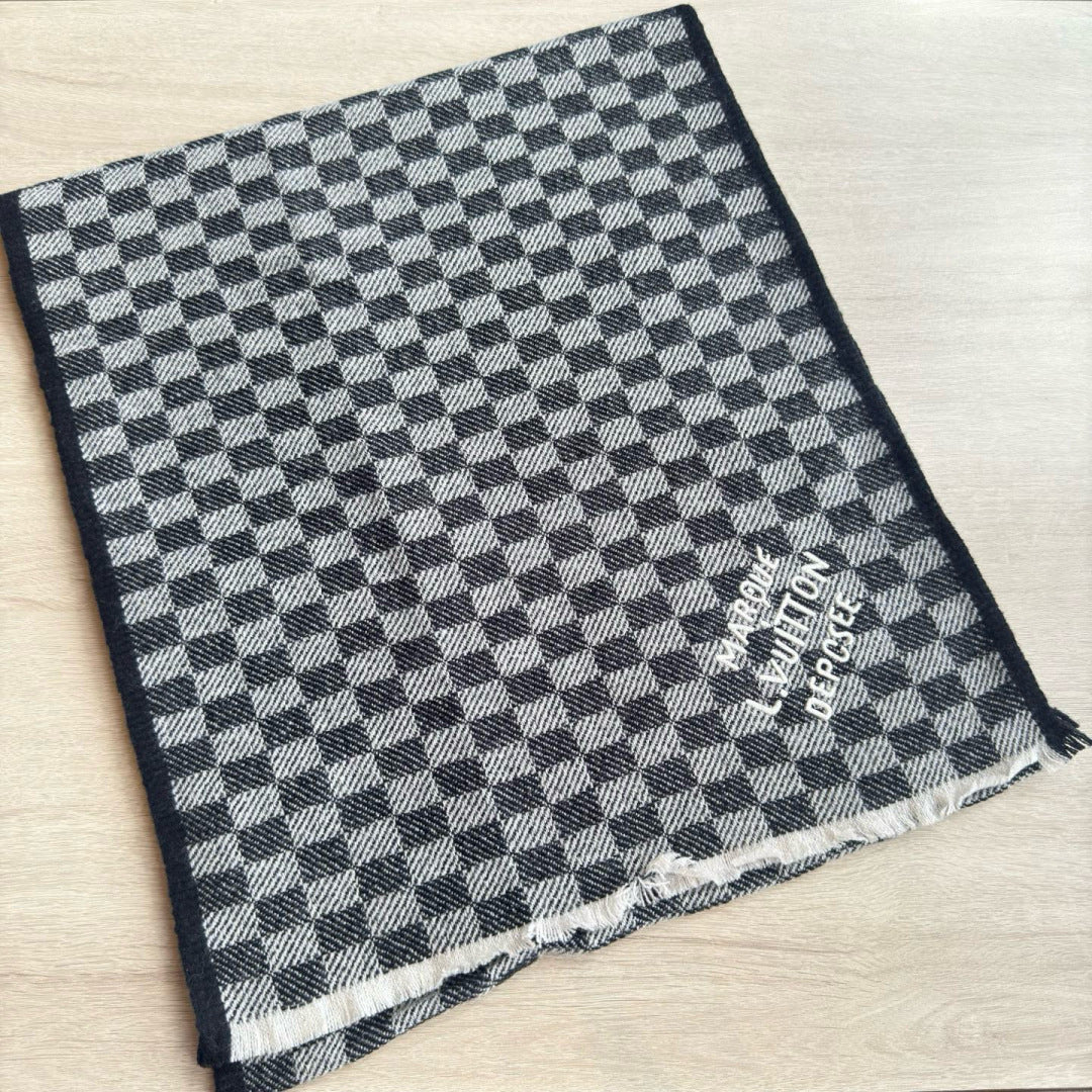 LV Classic Scarf 190cm Black Gray Cashmere 971113